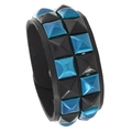 Punk-Lederarmband mit doppelten Reihen aus metallisch blauen und schwarzen Nieten - Zweireihige Nieten / Schwarz + Dunkelblau