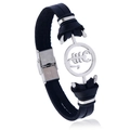 Pulsera de cuero negro de doble hilo para hombre con dije de escorpión en acero inoxidable - Patrón de escorpión / Cuero Negro + Accesorios de Acero