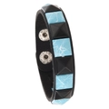 Punk-Lederarmband in Schwarz mit hellblauen und schwarzen Marmor-Nieten - Einreihige Nieten / Schwarz & Gebürstetes Hellblau
