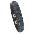 Punk-Lederarmband in Schwarz mit blau gemusterten Nieten und Druckknöpfen - Einreihige Nieten / Gebürstetes Blau Schwarz