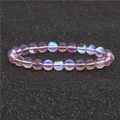 Bracelet extensible en pierre de lune arc-en-ciel avec reflets bleus et roses brillants - Rose Clair