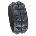Punk-Lederarmband in Schwarz mit zweireihigen Pyramidennieten und blauen Akzenten - Zweireihige Nieten / Gebürstetes Blau Schwarz