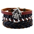 Multilayer leather bracelet set with vintage silver skull and punk woven straps - 4-Piece Set (HM-70071)