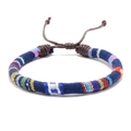 Handmade bohemian colorful woven cotton cord friendship bracelet with adjustable knot closure - Striped Mixed Design Navy Blue Base (Type A)