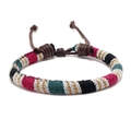Ethnic braided friendship bracelet with colorful cotton cord and adjustable slide knot - 5-Color Striped Thickened Style (Style C)