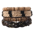Set di quattro bracciali multistrato in pelle e canapa intrecciata con perline in legno - Set di bracciali