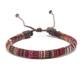 Handmade bohemian braided friendship bracelet with colorful cotton cords and adjustable knot - Classic Red, Black, Yellow & Blue Pattern (Style D)