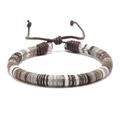 Handmade woven friendship bracelet in grey white and black with gold thread accents - Black, White & Grey with Gold Thread Accents (Style E)