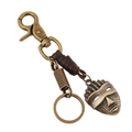 Vintage-Leder-Schlüsselanhänger mit Stammesmasken-Anhänger aus Bronzelegierung - Maskenstil