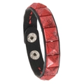 Punk-Lederarmband mit rot marmorierten quadratischen Nieten und verstellbaren Druckknöpfen - Einreihige Nieten / Gebürstetes Rot