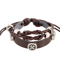 Pulsera de cuero marrón oscuro multicapa con tachuelas de cruz de hierro y cuentas - Marrón