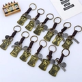 Lot de porte-clés rétro en cuir tressé avec 12 signes du zodiaque et pendentifs en bronze - Couleurs Mélangées