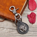 Portachiavi vintage in pelle con stemma in metallo toro su taccuino in pelle - Nero