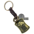 Retro Taurus braided leather keychain with bronze zodiac shield and engraved charms - Taurus