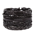 Retro mehrlagiges schwarzes Lederarmband-Set für Herren mit geflochtenen Lederriemen - Schwarze Serie