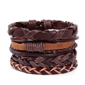 Mehrlagiges Vintage-Lederarmband-Set in Dunkelbraun und Karamell geflochten - Braune Serie