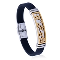 Pulsera para hombre de acero inoxidable y silicona negra con dije de estrella de cinco puntas - Estrella-Oro