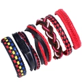 Retro 6-teiliges mehrlagiges geflochtenes Lederarmband-Set für Herren und Damen in bunten Farben - 6-Teiliges Set