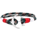 Makrodetail eines nautischen Ankerarmbands mit dreifarbigem Seil und polierter Silberklammer - Dunkelgrün Beige Rot Geflochtener Stil (012#)