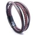 Mehrlagiges geflochtenes braunes Lederarmband für Herren mit schwarzem Magnetverschluss - 20.5cm / Braun