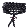 Handcrafted multi-layer black sandalwood buddhist prayer beads with red tassels - Black