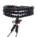 Black sandalwood 108 prayer beads bracelet with red agate and Chinese knot tassel - Black Lucky Knot 6mm