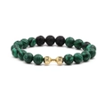 Malachite and lava stone beaded bracelet with golden dumbbell charm and engravings - Malachite