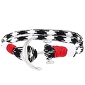 Detail eines nautischen geflochtenen Seilarmbands mit silbernem Ankerverschluss - Schwarz Weiß Geflochtener Stil (016#)