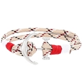 Detail eines nautischen Paracord-Armbands mit silbernem Ankerverschluss und Flechtschnur - Beige Schwarz Rot Köper Geflochtener Stil (017#)