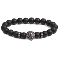Pulsera para hombre de cuentas negras mate con cabeza de león y espaciadores de circonita - Negro