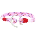 Detailansicht eines bunten Segelseil-Armbands mit einem silbernen Anker-Hakenverschluss - Pink Lila Orange Geflochtener Stil (019#)