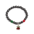 Bracciale natalizio con perline grigio metallizzato e campanelli rossi e verdi - Campana