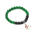 Kerst lava armband met sneeuwpop hanger, groene agaat kralen en zilveren accenten - Sneeuwpop