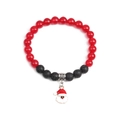 Christmas beaded bracelet with red agate, black volcanic stone and Santa Claus pendant - Santa Claus