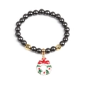 Magnetisches Hämatit-Perlenarmband Weihnachten mit festlichem Kranzanhänger - Goldener Weihnachtskranz