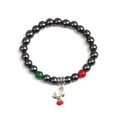 Bracciale natalizio in ematite con ciondolo a forma di renna e dettagli in smalto colorato - Cervo