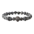 8mm Vulkanstein Armband für Herren mit schwarzem Totenkopf und Kronenperlen und Kristallen - Schwarz