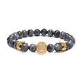 8mm Totenkopf-Armband mit dunkelgrauen Natursteinperlen und goldenen Details - Gold