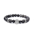 8mm dunkelgraues Naturstein-Armband mit silberner Krone und Totenkopf-Design - Silber