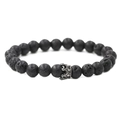 Lava rock stone bracelet for men featuring a micro-pave zircon crown metal charm - Black (Lava Stone)