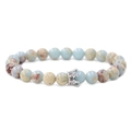 Blue natural stone beaded bracelet featuring a silver crown charm with micro-pave zircons - White K/Silver