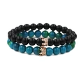 Set di bracciali corona per coppie con agata nera opaca e pietra fenice blu - Corona Oro Rosa Pietra Nera