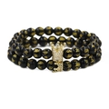 Conjunto de dos pulseras de corona en ágata negra con grabado dorado y micro pavé - Combinación Dorada