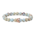 Bohemian crown bracelet with natural blue textured beads and rose gold zircon accents - Rose Gold