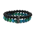 Set di bracciali con corona in zircone, perline nere opache e pietre fenice blu-verdi - Corona Nera Pietra Nera