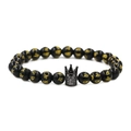 Pulsera de hombre de piedra de lava negra con corona de circonitas y cuentas de mantra dorado - Corona Negra Grande