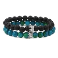 Set di bracciali a corona a doppio strato con pietra lavica e perline di fenice - Corona Bianco K Pietra Lavica