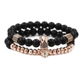 Ensemble de bracelets pour hommes avec perles noires mates et breloques crâne couronne rose or - Ensemble Or Rose