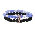 Zweiteiliges Paar-Armbandset mit schwarzen Lavasteinen und blau verlaufenden Perlen mit Kronen - Armbandset / Lavastein Roségold Krone Set
