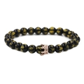 Pulsera de cuentas negras con mantra dorado y dije de corona en oro rosa de moda - Pequeña Corona Oro Rosa
